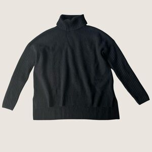 Saks Fifth Avenue 100% Cashmere Black Oversized Turtleneck Hi-Low Sweater